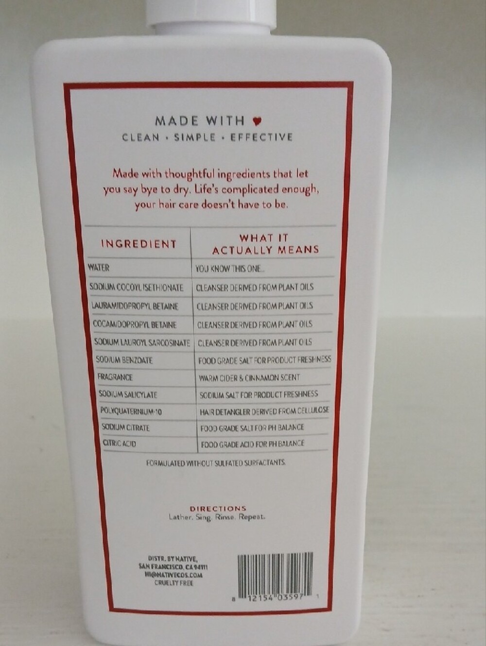 Native Hair Care Moisturizing Shampoo -warm Cider & Cinnamon - Picture 2 of 2